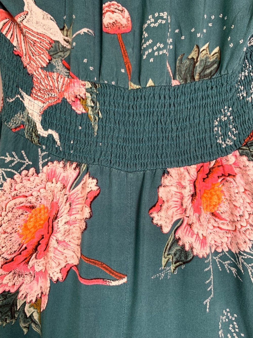 Jaase Maxi Dress XS Teal Floral Boho Autumn Wedding Guest Smocked V-Neck - Picture 11 of 16